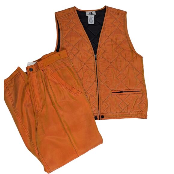 Vintage X-Riss X-Ross Silk Quilted Vest and Pleated Pants Suit Set Orange - Picture 1 of 14